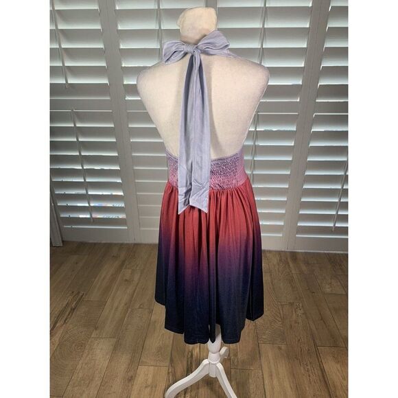 NEW Halter Dress Large Purple Ombre Backless Lightweight Cut Outs Fit Flare - Picture 10 of 11